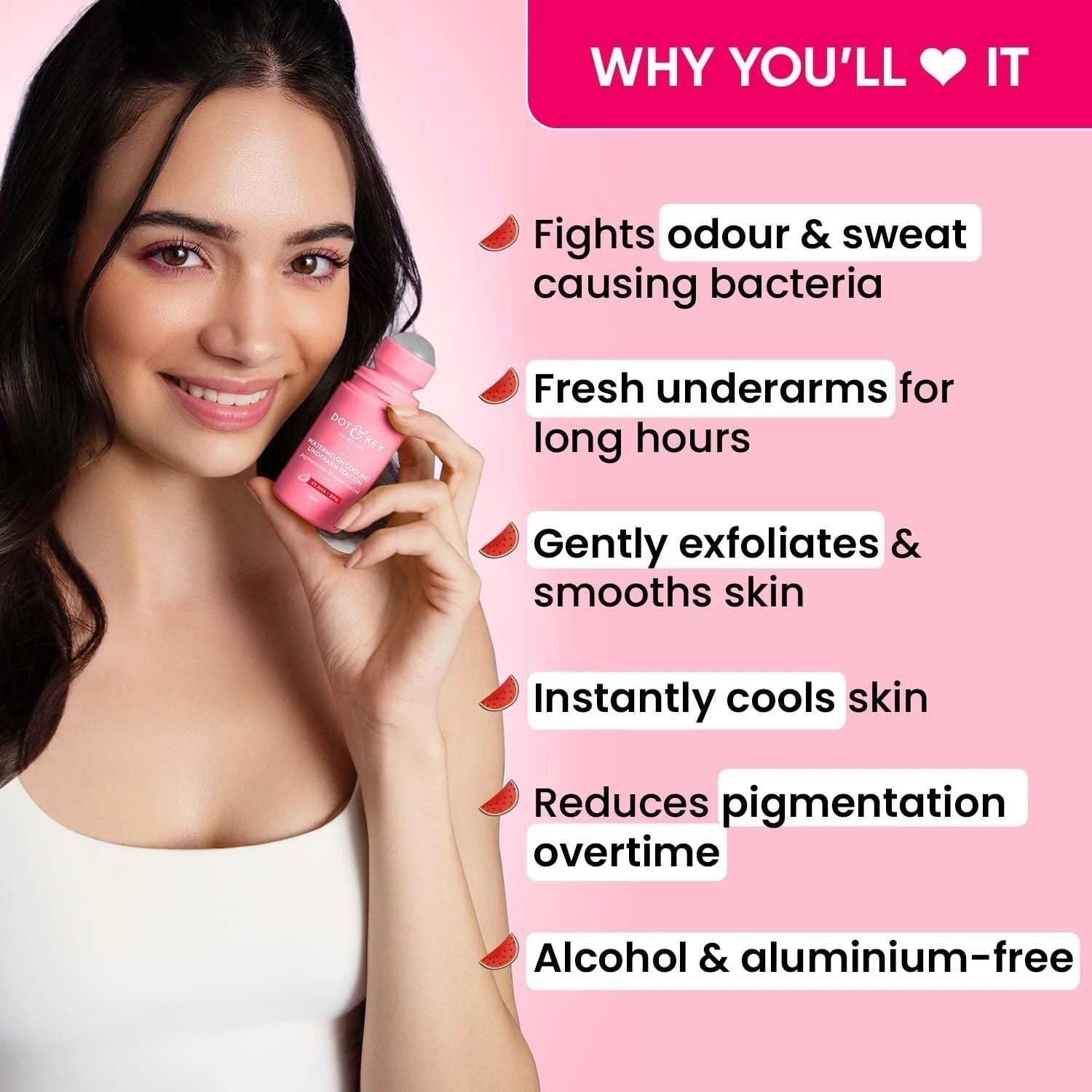 Dot & Key Watermelon Cooling Underarm Roll On, Odour & Sweat Controls 50ml