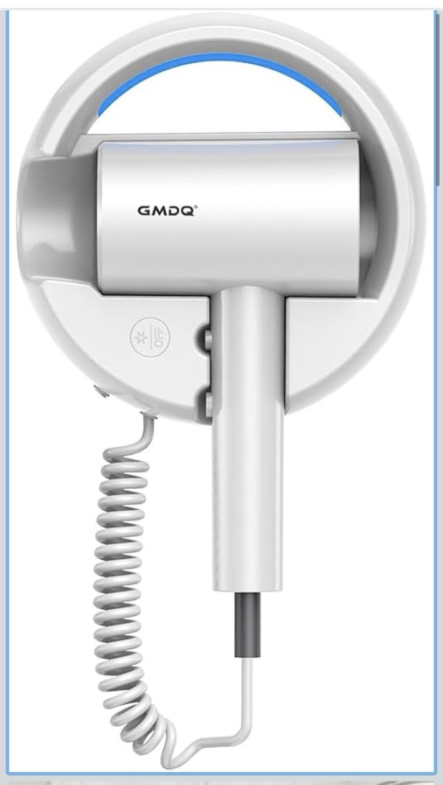 Hotel Wall Mount Hair Dryer for Bathroom with Night Light, 110V, Quiet, White