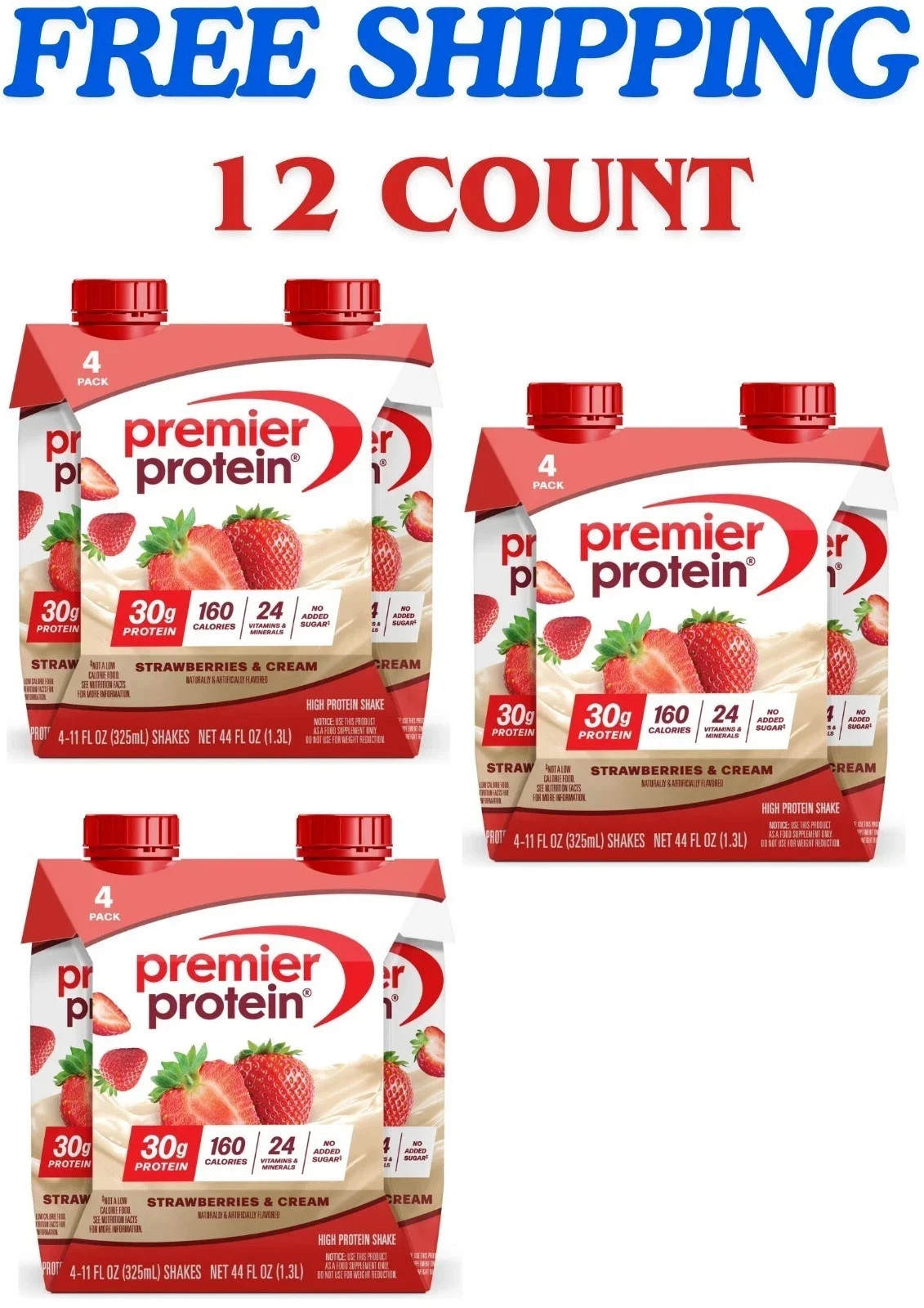 Premier Protein Shake, Strawberries & Cream, 30g Protein, 11 fl oz, 12 Ct