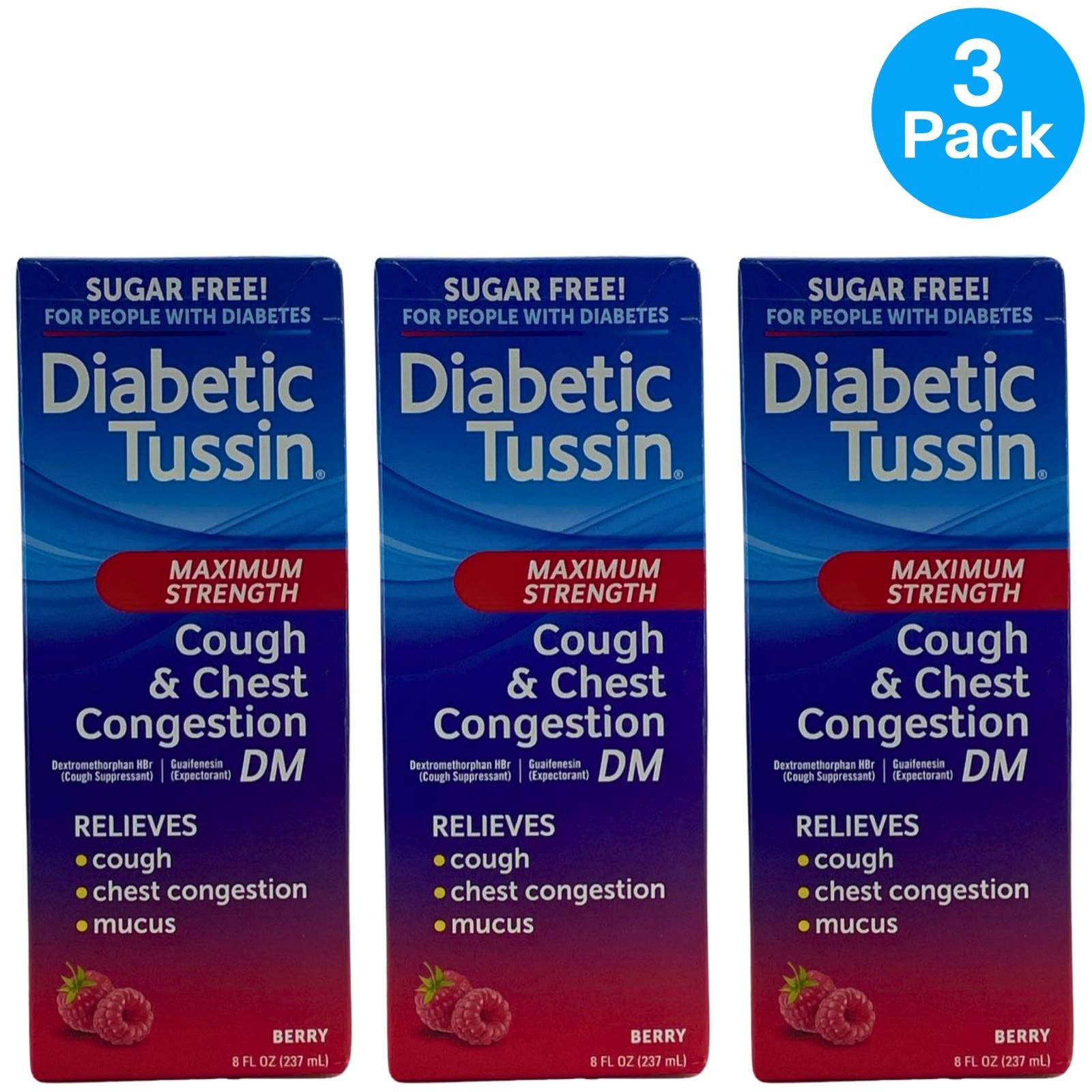 Diabetic Tussin DM Maximum Strength Cough & Chest Congestion 8oz 3 Pack Exp 2027