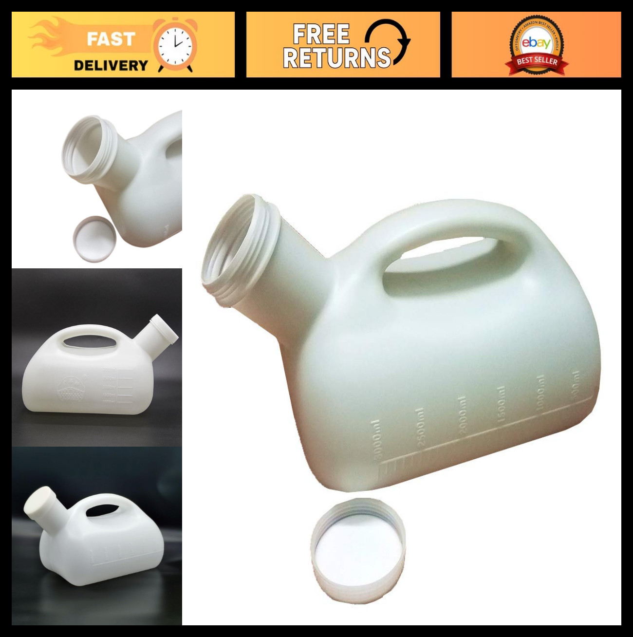 3000ML Portable Male Urinal – Large Pee Bottle for Travel, Outdoor, Camping Use