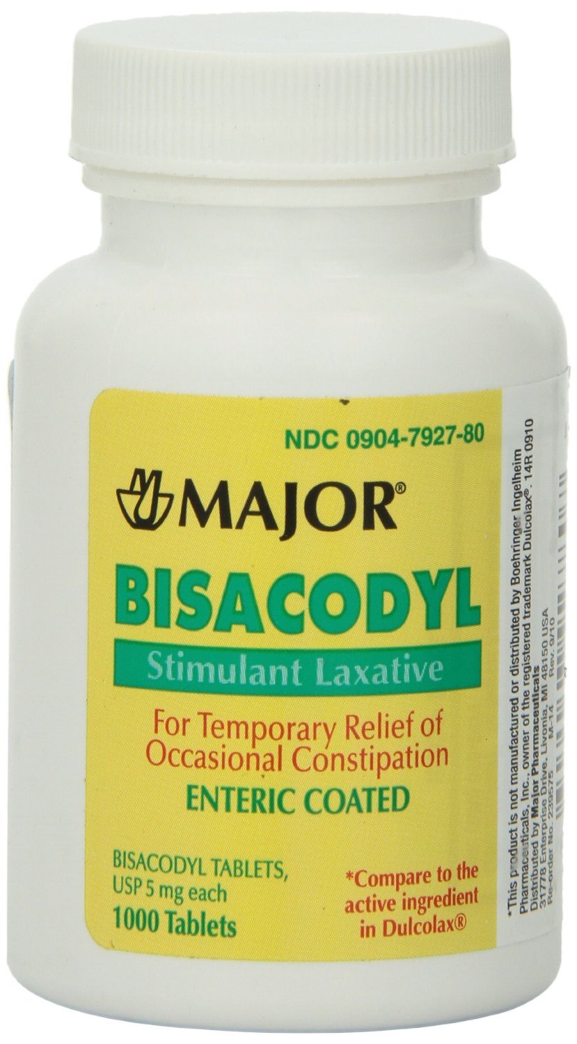 Major Laxative Bisacodyl 5mg Enteric coated Compare to Dulcolax 1000 Each 6 Pack