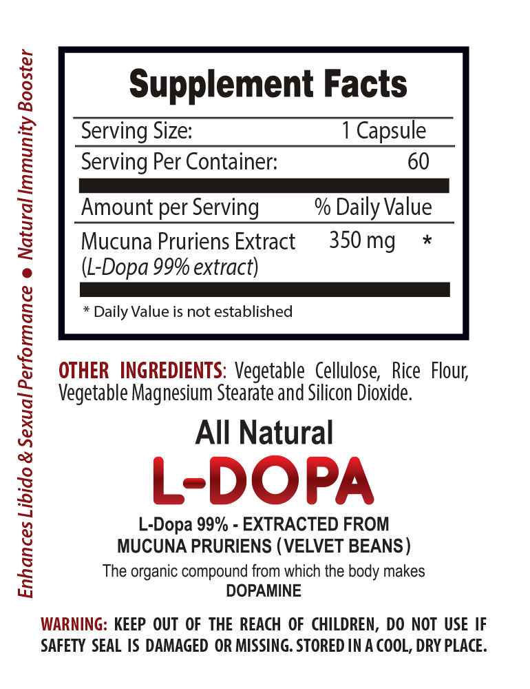 Dopamine Supplement – L-DOPA EXTRACT 350mg serotonin pills 1 Bottle 60 Capsules