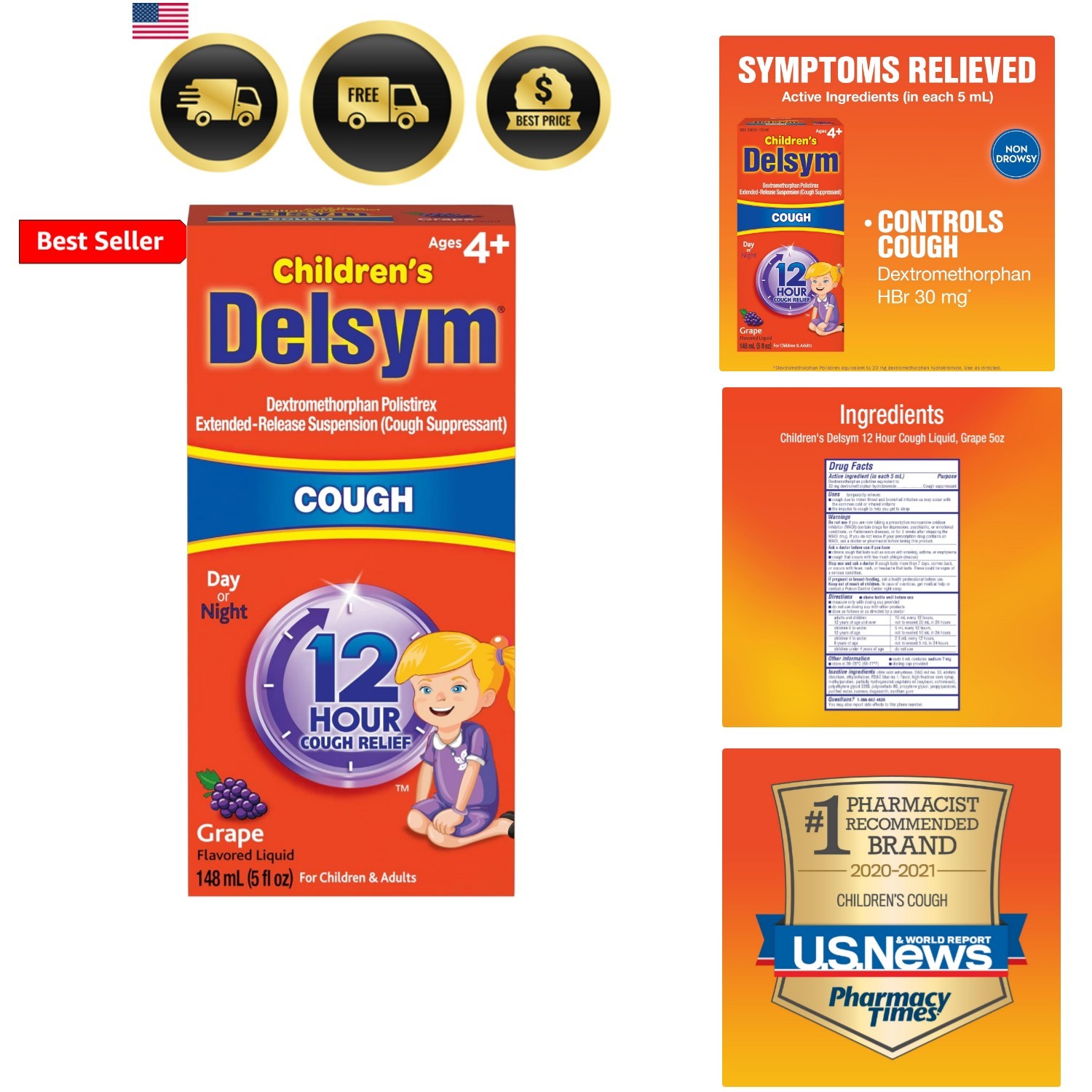 Children’s 12 Hour Cough Relief Liquid – Day or Night Cough Syrup and Kids Co…
