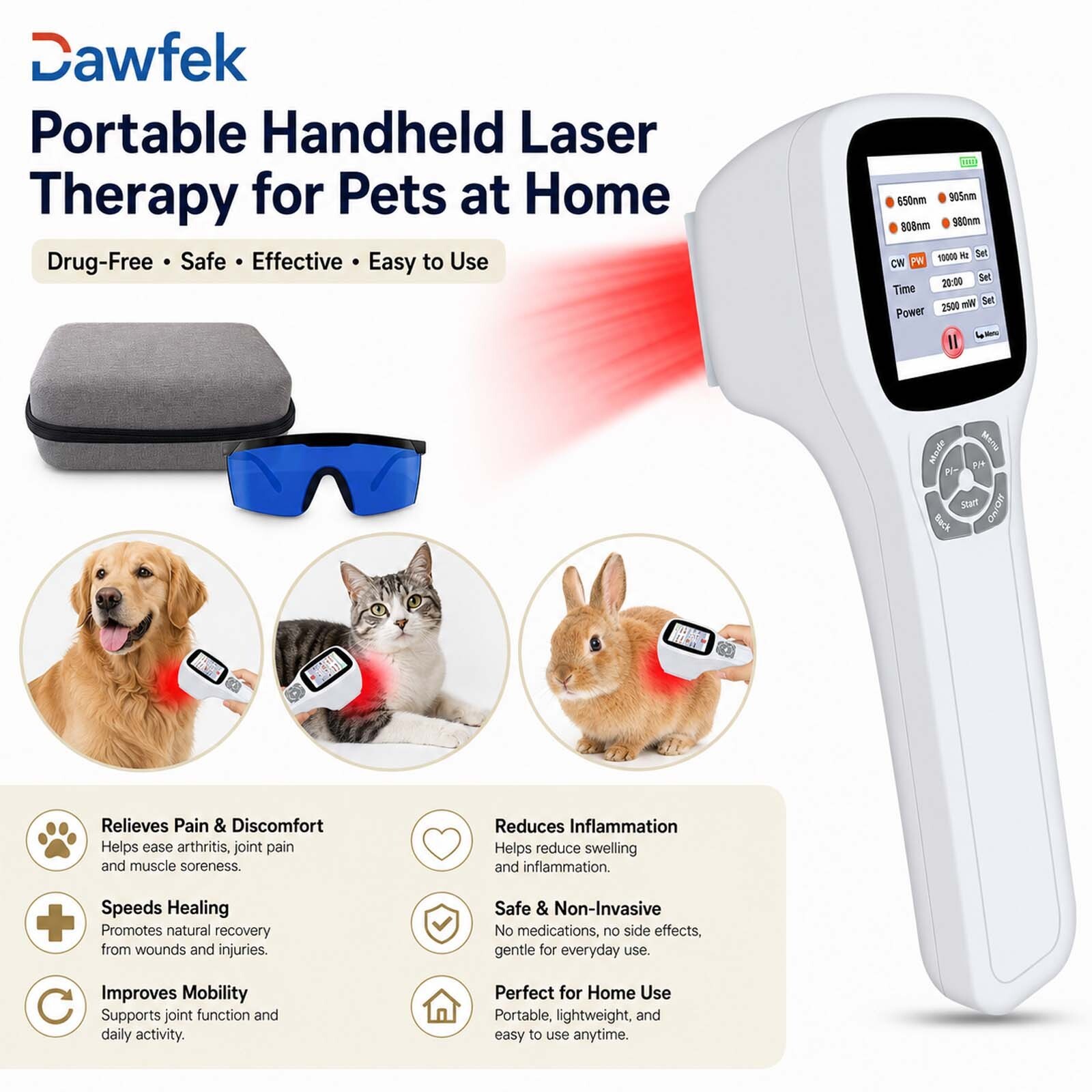 Portable 2.5W Laser Therapy 650 808 905 980nm Human Pet Arthritis Relief 4 Wave