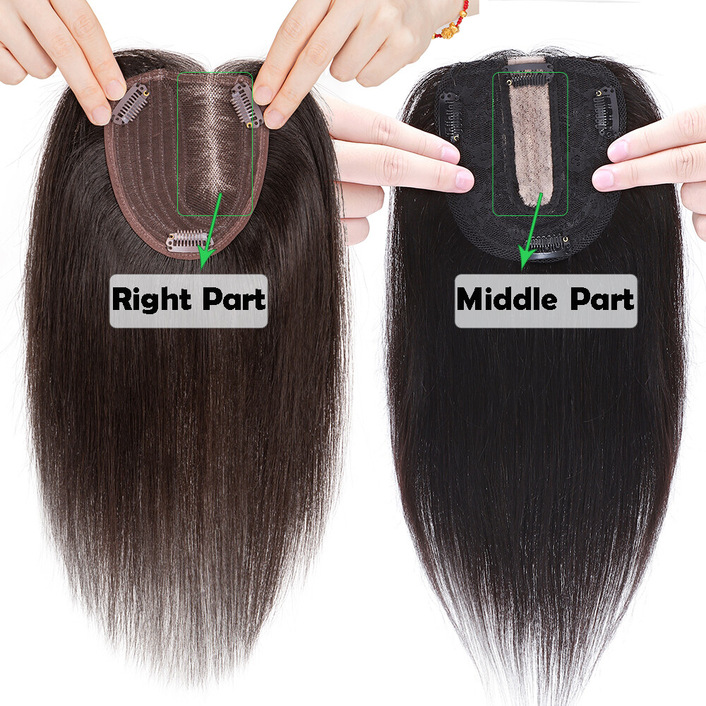 Women 100% Remy Human Hair Topper Toupee Clip In Hairpiece Silk Base Wiglet Wigs