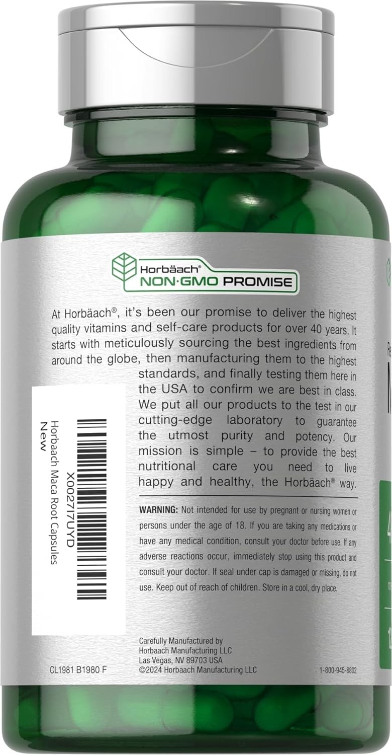 Horbäach Maca Root Capsules for Men and Women | 120 Pills | High Potency Extract