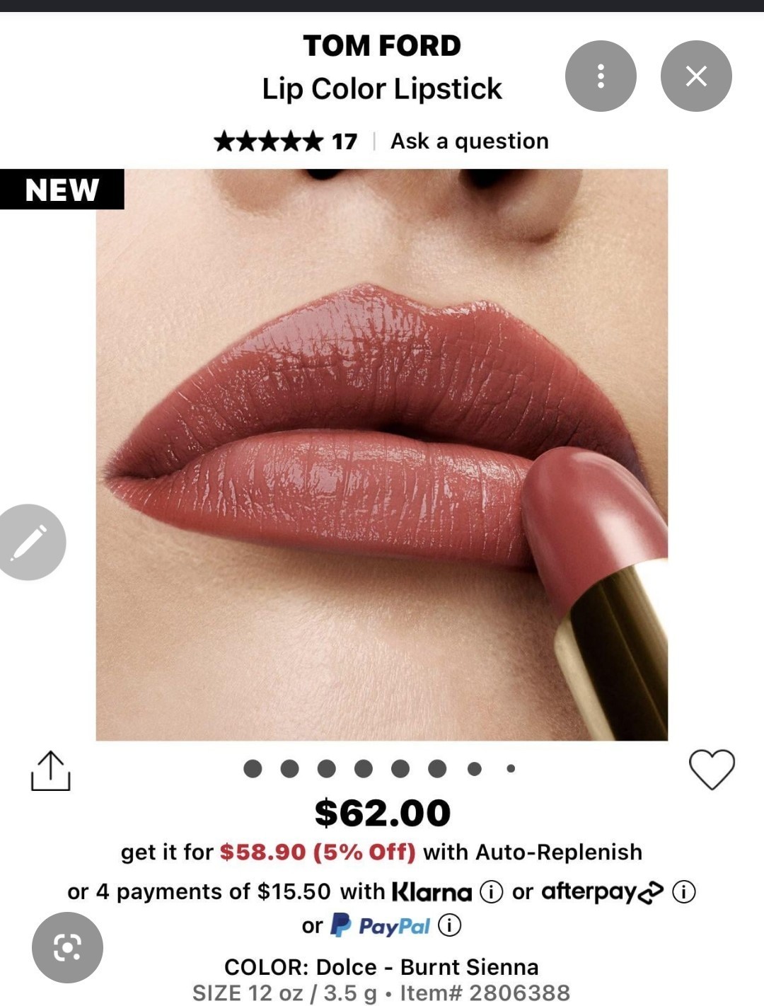 Tom Ford Lipstick In Dolce Full Size New In Box