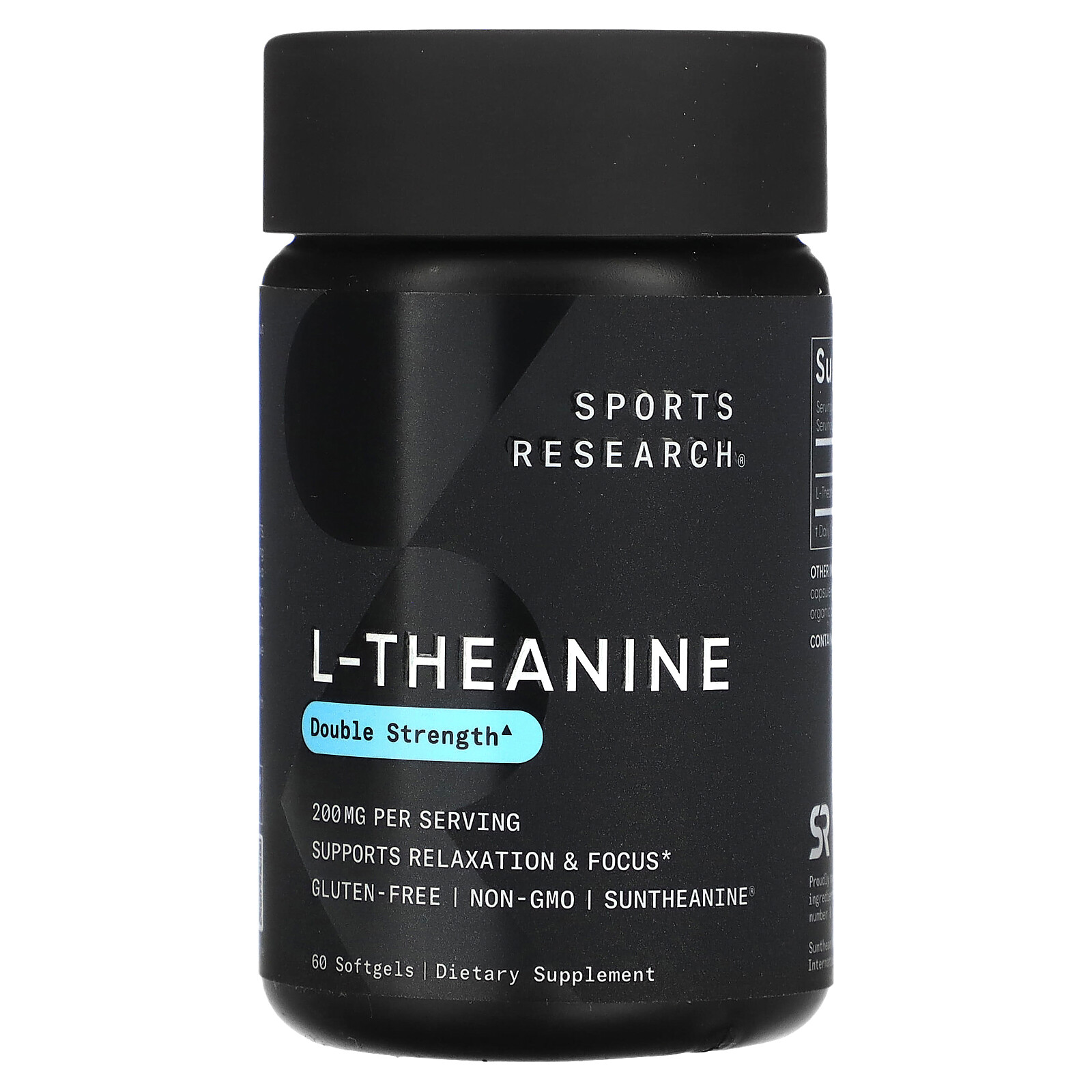Sports Research L-theanine 200 mg 60 Softgels Dairy-Free, Egg-Free, Fish Free,