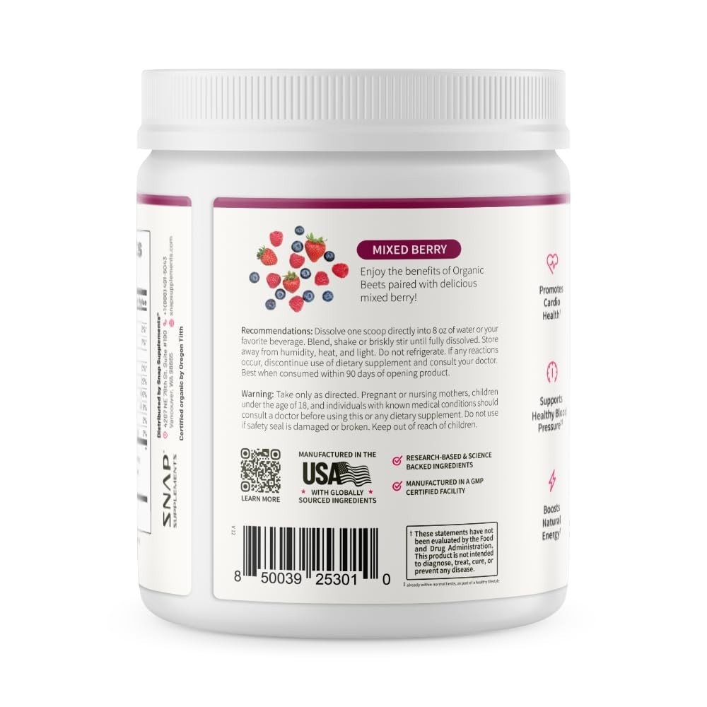 USDA Organic Beet Root Powder – Nitric Oxide Booster for Energy & Blood Flow, 30