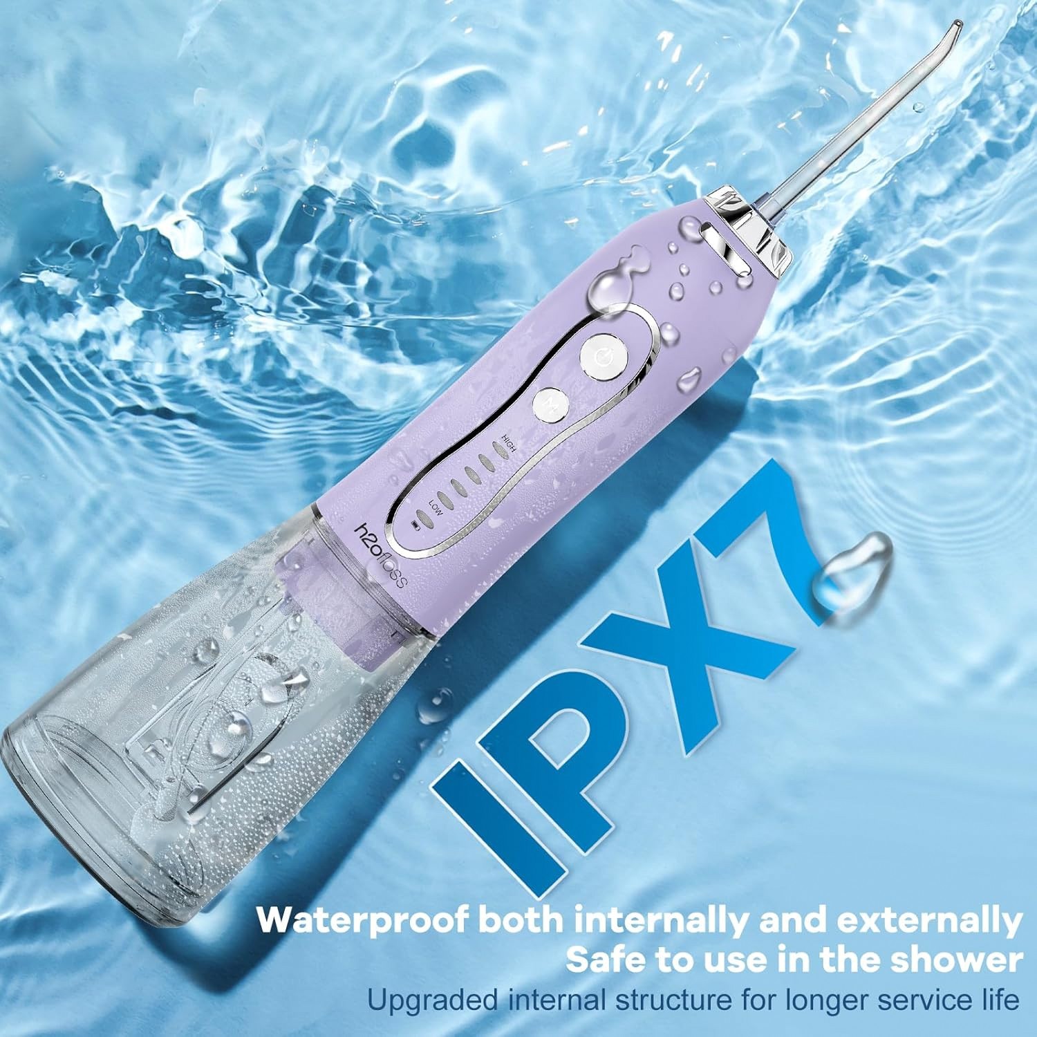 H2ofloss Cordless Water Flosser 300ML Rechargeable IPX7 Lavender