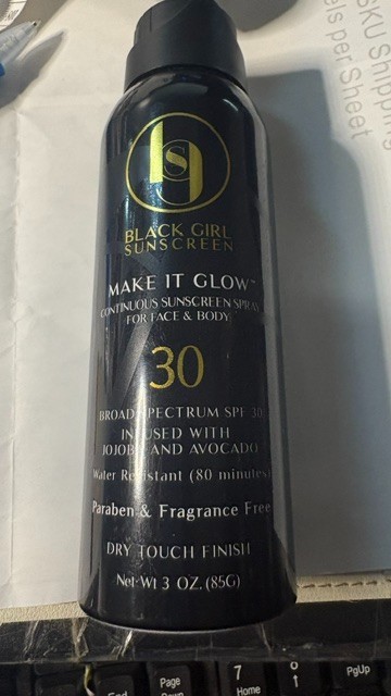 Black Girl Make It Glow 3 oz Sunscreen Spray SPF 30, Fragrance Free Exp11/27