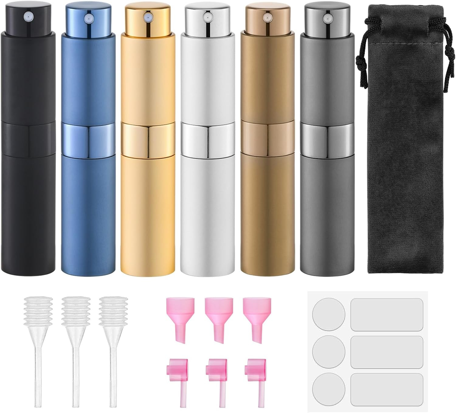 7 Piece 10Ml Perfume Atomizer Set Refillable Travel Spray Bottles Fragrance TSA