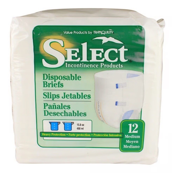 Adult Disposable Briefs Package 12 M Select Plastic Backed Diapers Sealed For