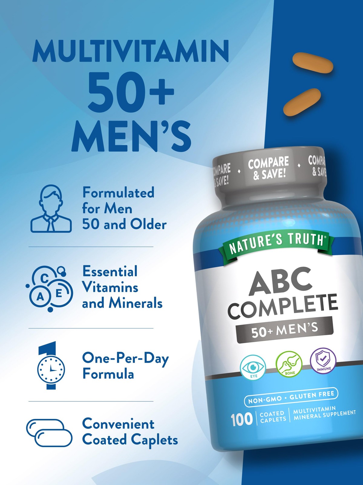 Nature’s Truth Men’s 50+ Multivitamin | with Vitamins 100 Count (Pack of 1)