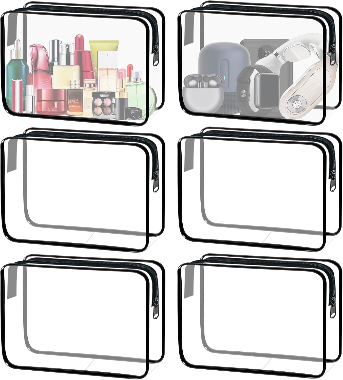 6 Pack Clear Cosmetic Bags TSA Approved Travel Toiletry Makeup Organizer Pouch