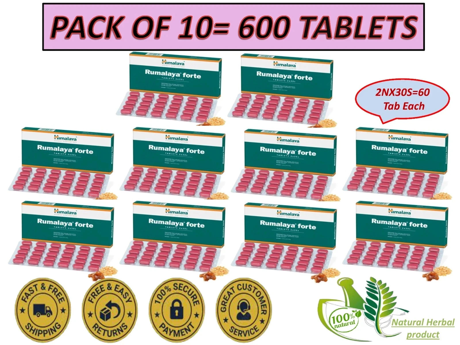 Himalaya Rumalaya Forte 60TabAnti-Inflammatory, Aches &Pains Exp-2027 PACK OF 10