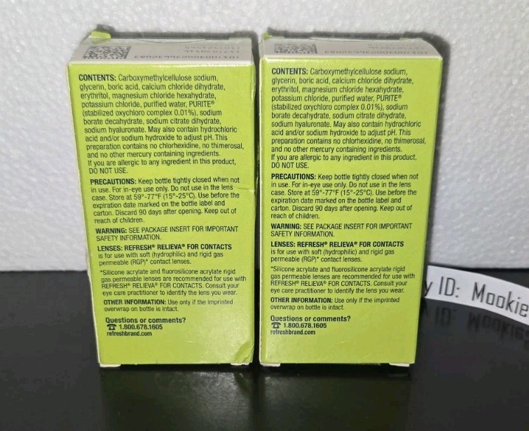 2 Box REFRESH RELIEVA * FOR CONTACTS * Eye Drops 0.27oz (8mL) EXP 04/2027