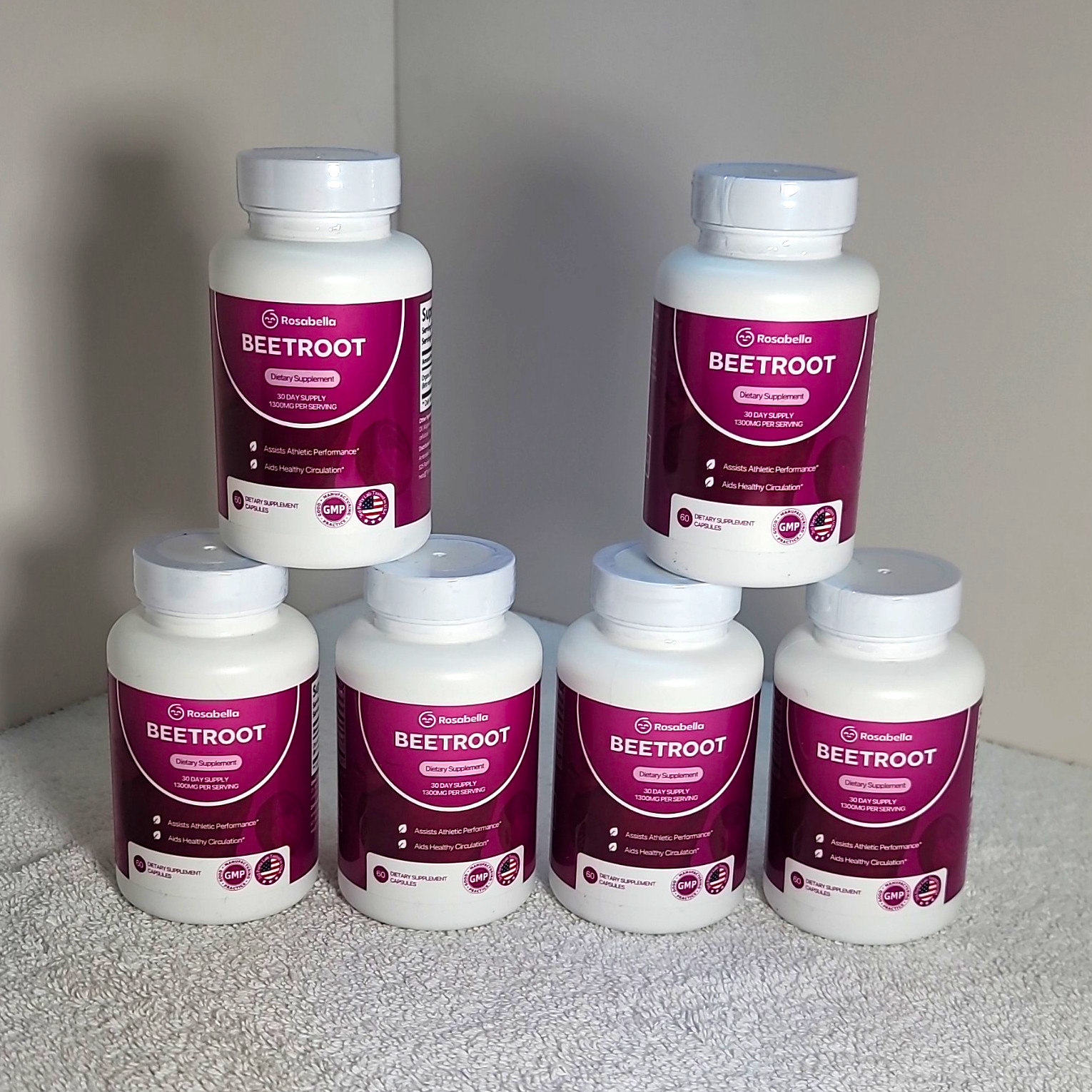 Rosabella Beetroot Dietary Supplement 1300mg Veggie Capsules, 60 Count, Organic