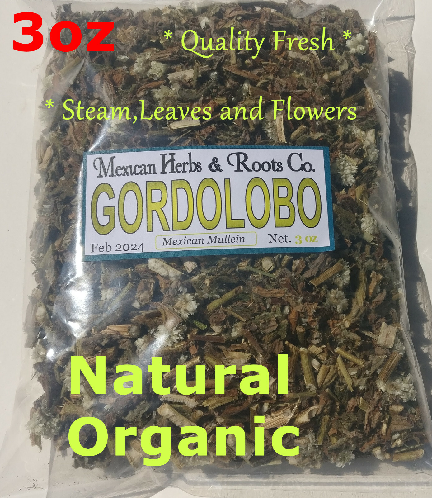 Gordolobo herb/tea,mexican mullein problemas respiratorios astma bronquitis 3oz
