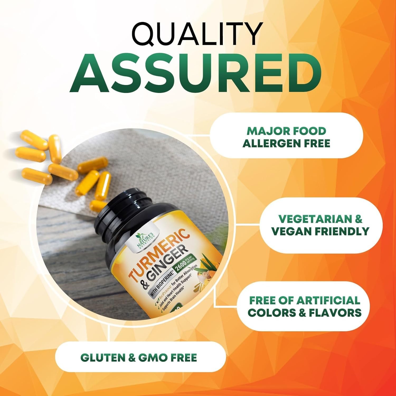 Turmeric Curcumin Supplement 2600mg – with Organic Ginger & Turmeric – BioPerine