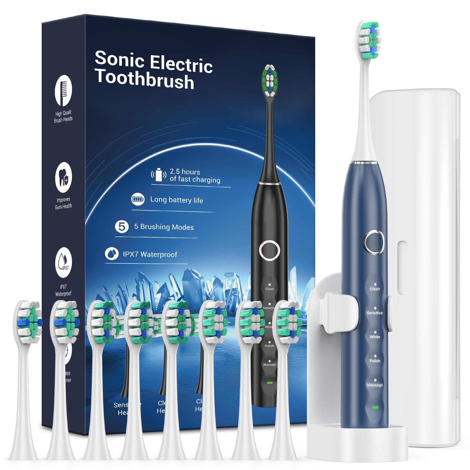 S5 Electric Toothbrush Set IPX7 with 8 Brush Heads, Sonic Toothbrush for Adul…
