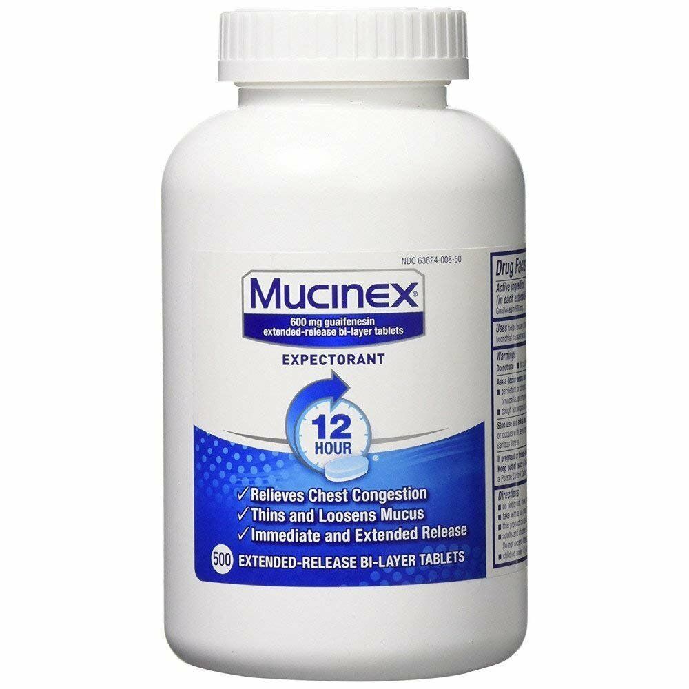 Mucinex 12 Hour Chest Congestion Expectorant 600 mg Tablets Bi-Layer 500 Ct