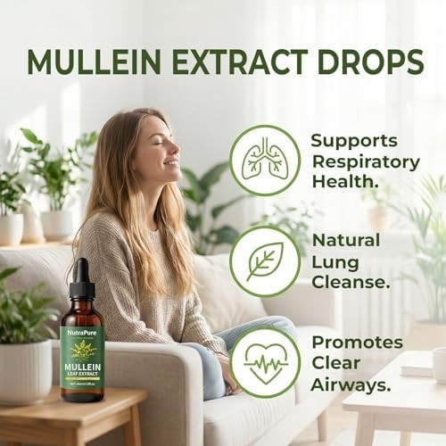 Nutrapure Mullein Extract Drops for Lung, Organic Mullein Leaf Supplement Suppor