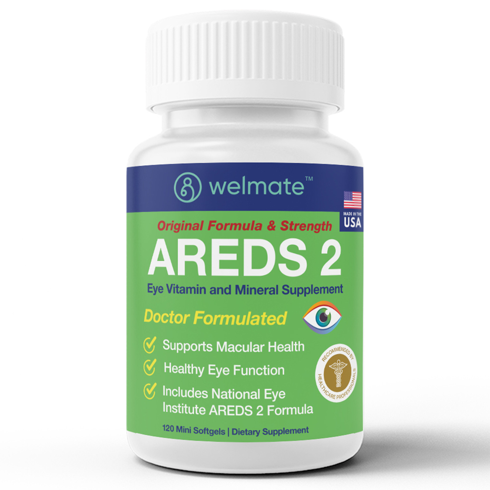 WELMATE AREDS 2 Eye Vitamin & Mineral Supplement, 120 Mini Softgels Exp 6/27