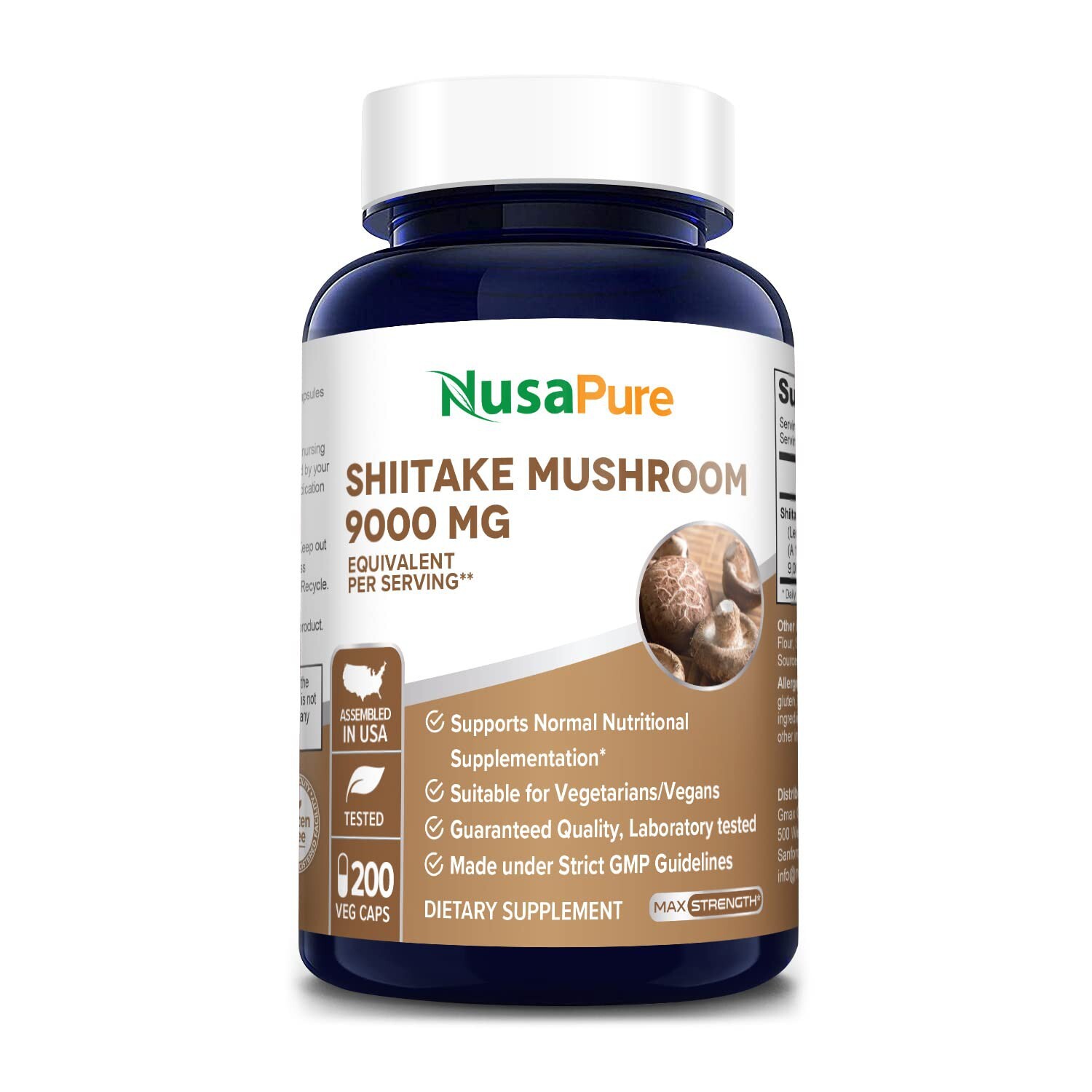 NusaPure Shiitake Mushroom Extract 9000mg 200 Veggie Capsules (Non-GMO & Glut…