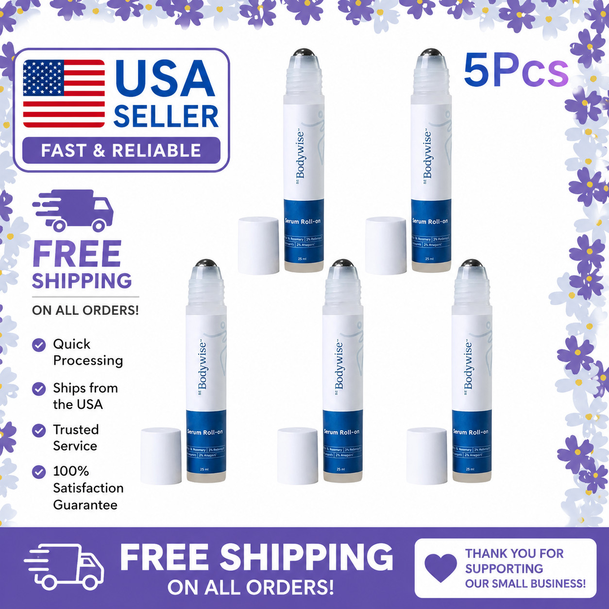 5 Pack Hair Growth Serum – Be Bodywise 3% Rosemary + 3% Redensyl (25ml Roll-On)