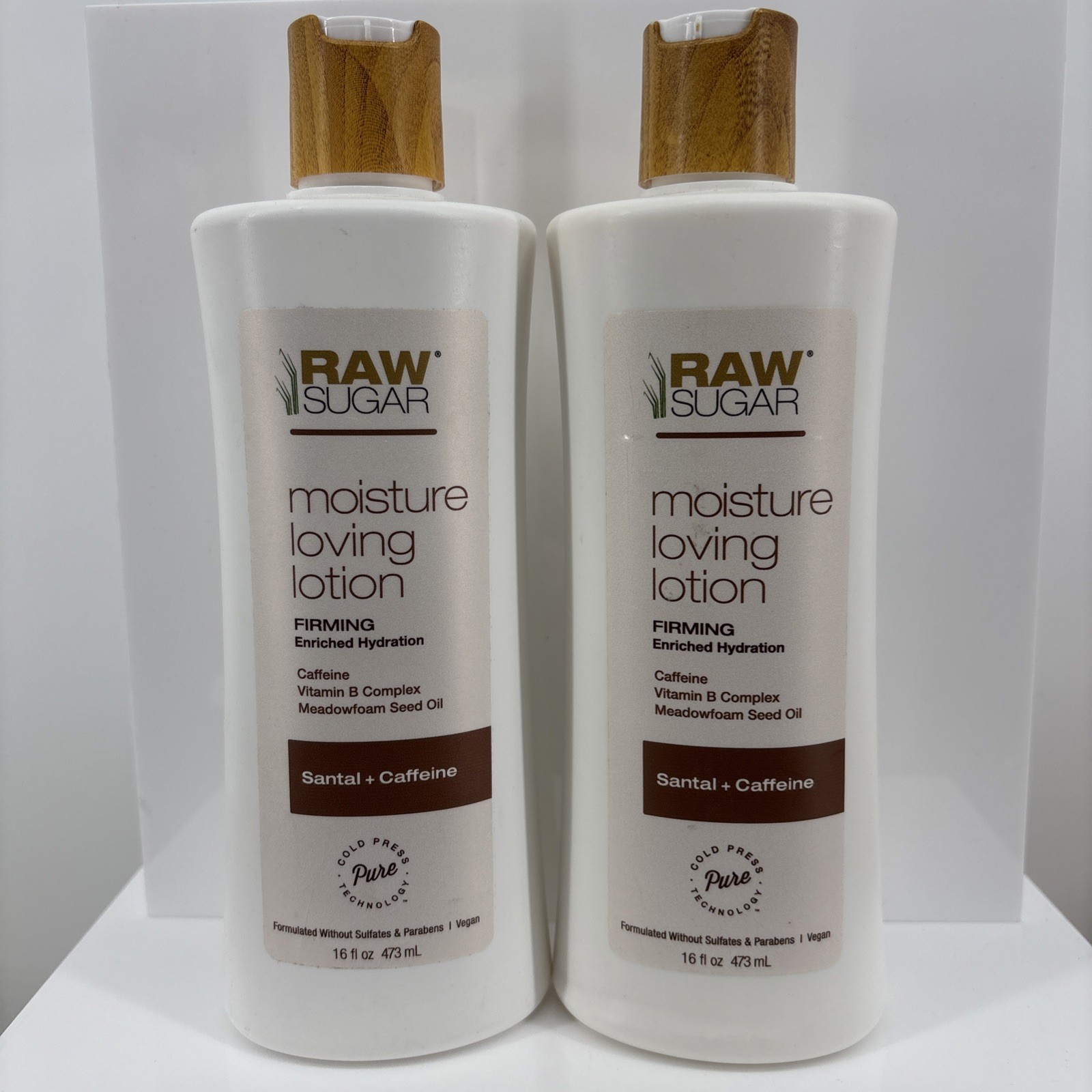 2 Raw Sugar Moisture Loving Lotion Firming Meadowfoam Santal + Caffeine 16 oz