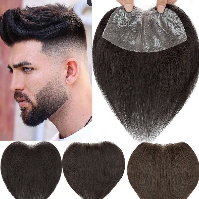 7x15cm PU Poly Mens Toupee Hairline Forehead Human Hair Top piece for Back Hair