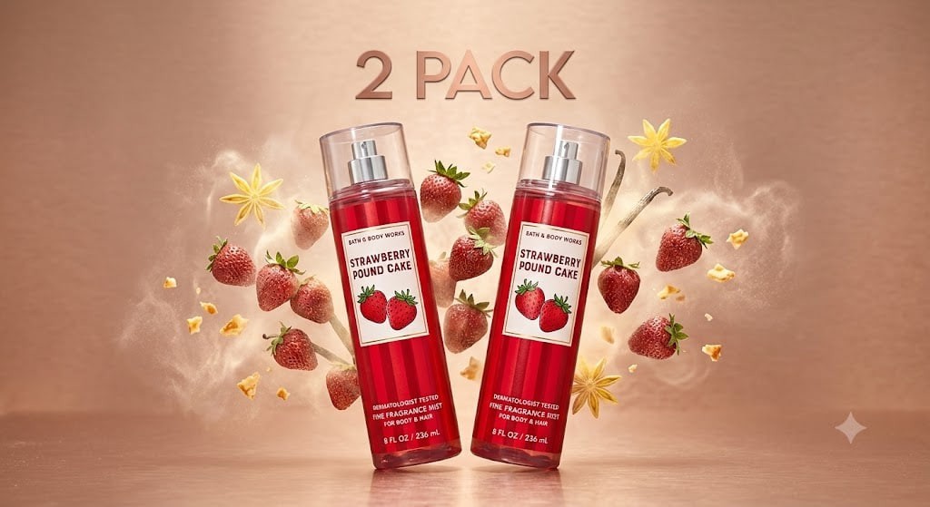 2 PACK – Bath & Body Works Strawberry Pound Cake Fine Fragrance Mist 8 fl oz