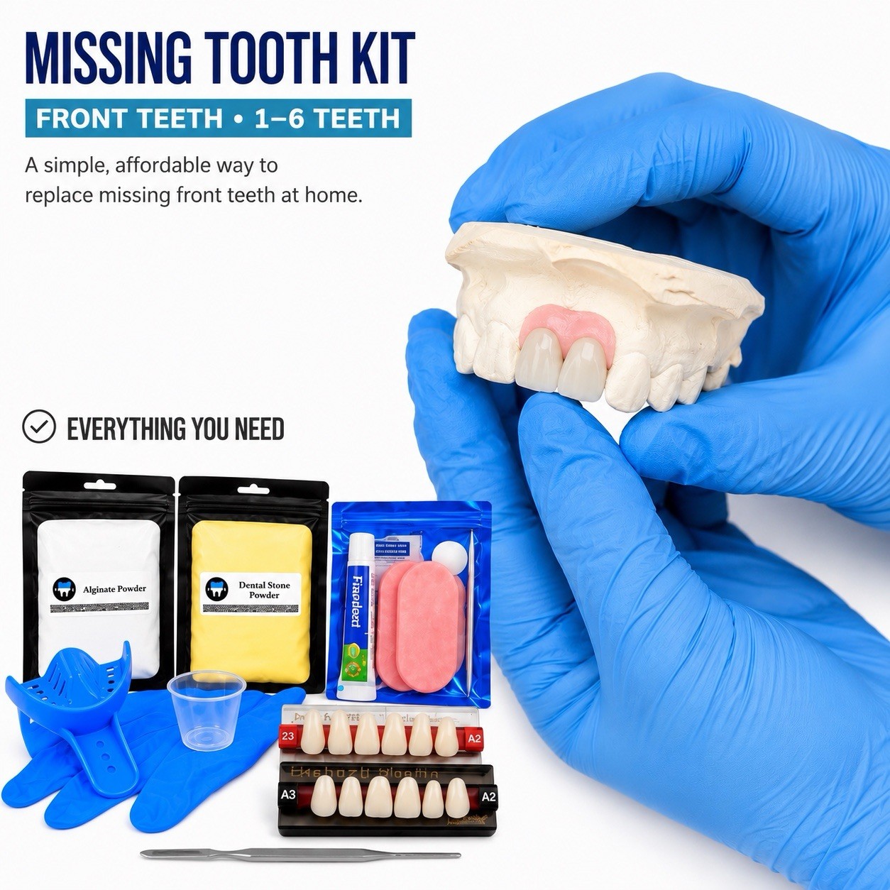 Missing Tooth Kit Replace Missing Front Teeth 1-6 at Home Partial Flipper Teeth