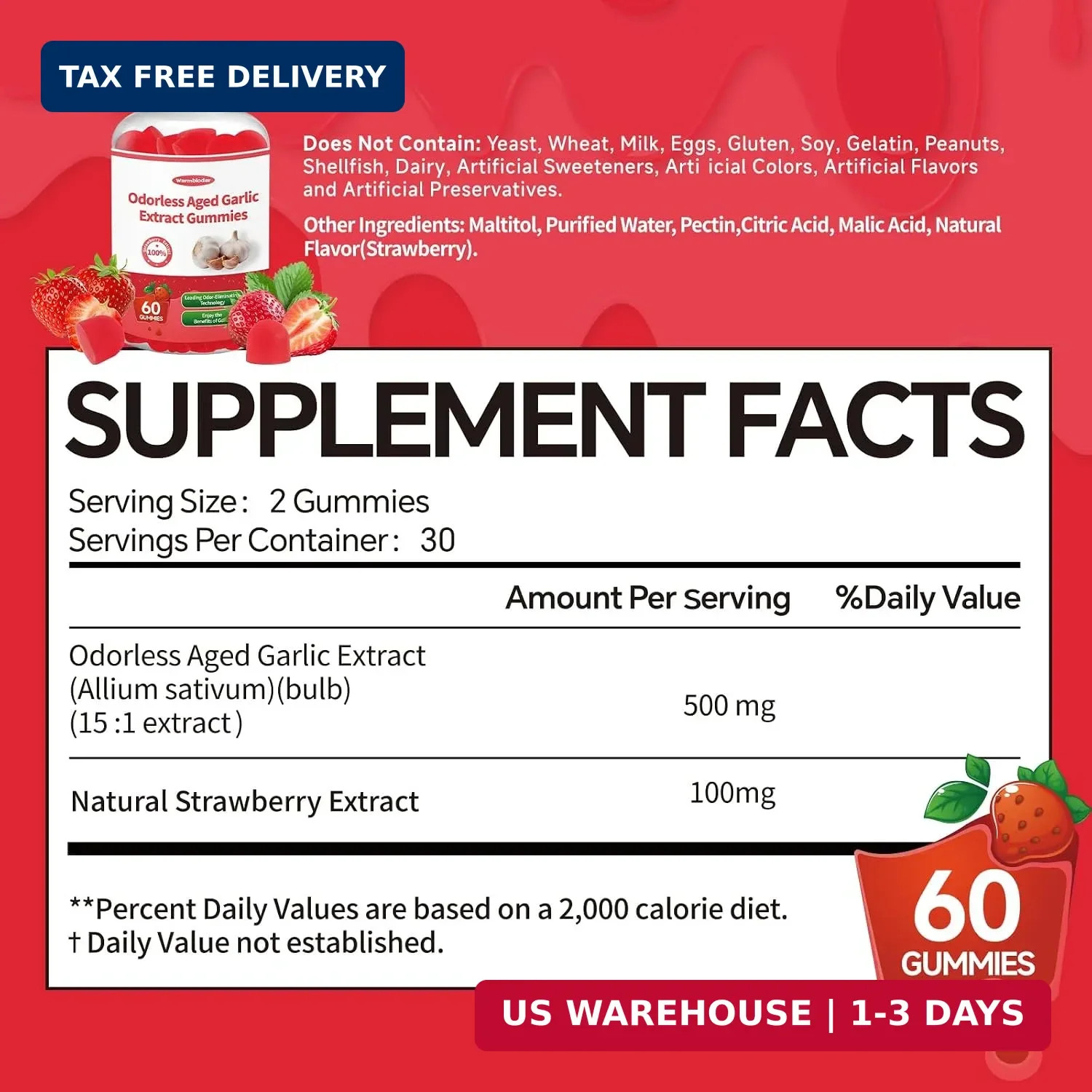 Odorless Aged Garlic Extract Gummies,Organic 2-Year Garlic Supplement for Heart