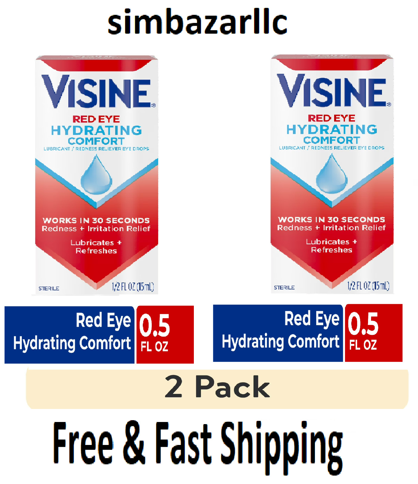 VISINE Red Eye Hydrating Comfort Lubricant Redness Relief Drops 15mL- 2 Pack