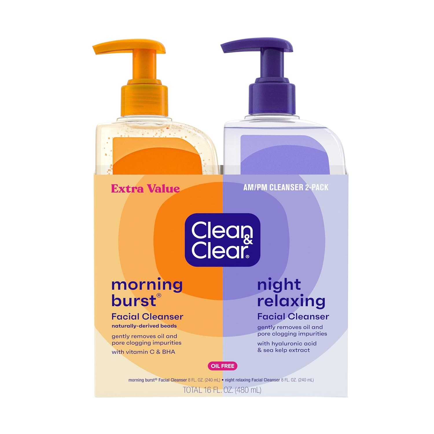 Clean & Clear 2-Pack Oil-Free Facial Cleansers with Citrus Scent, Morning