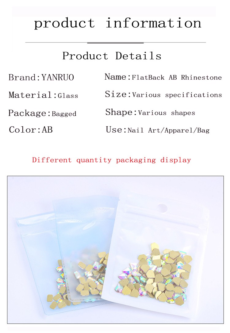 Crystal AB Different Design Flat Back Glass Nail Art Gems Non Hotfix Rhinestone