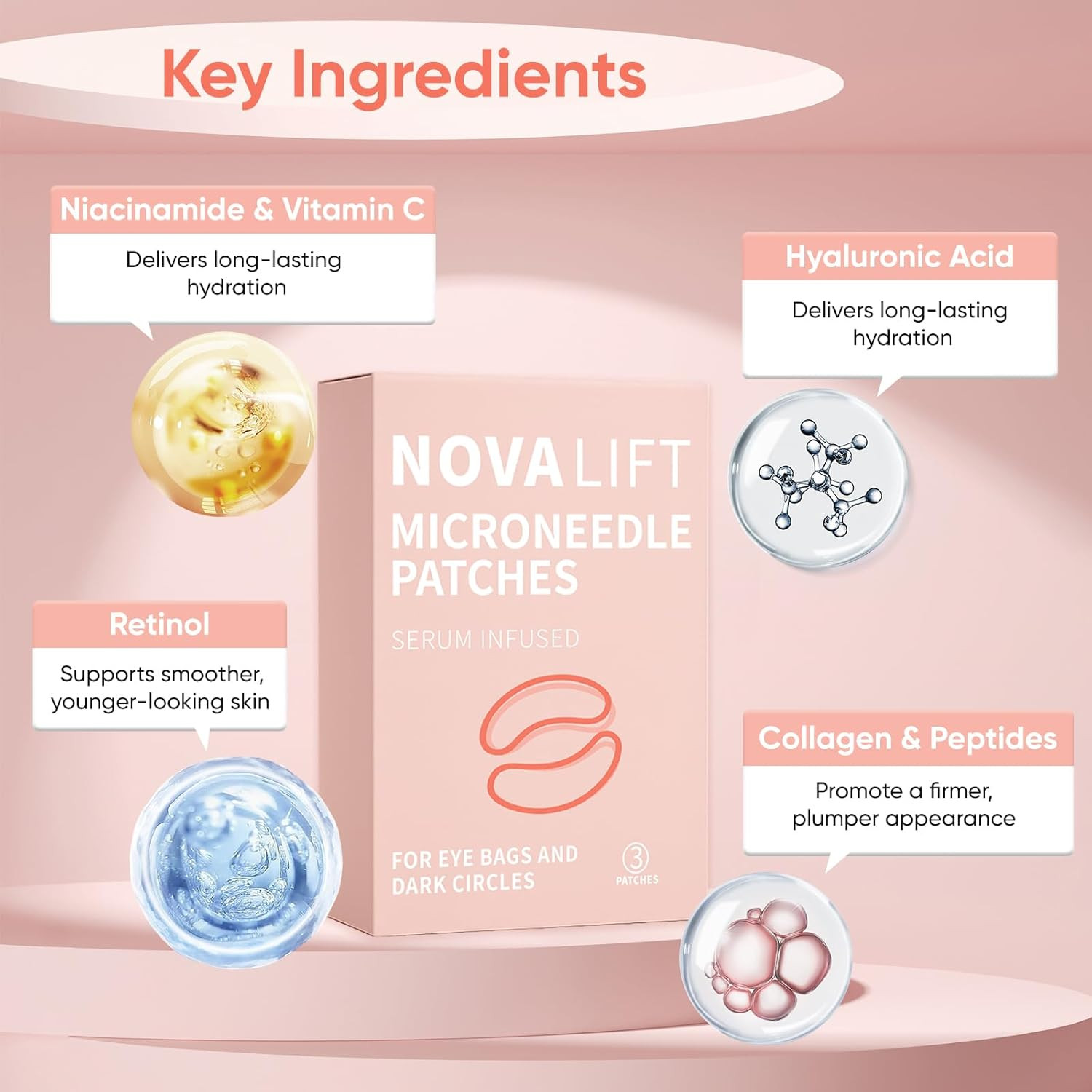 Microglow Eye Patches,Under Eye Patchs Hyaluronic Acid Eye Mask for Dark Circles