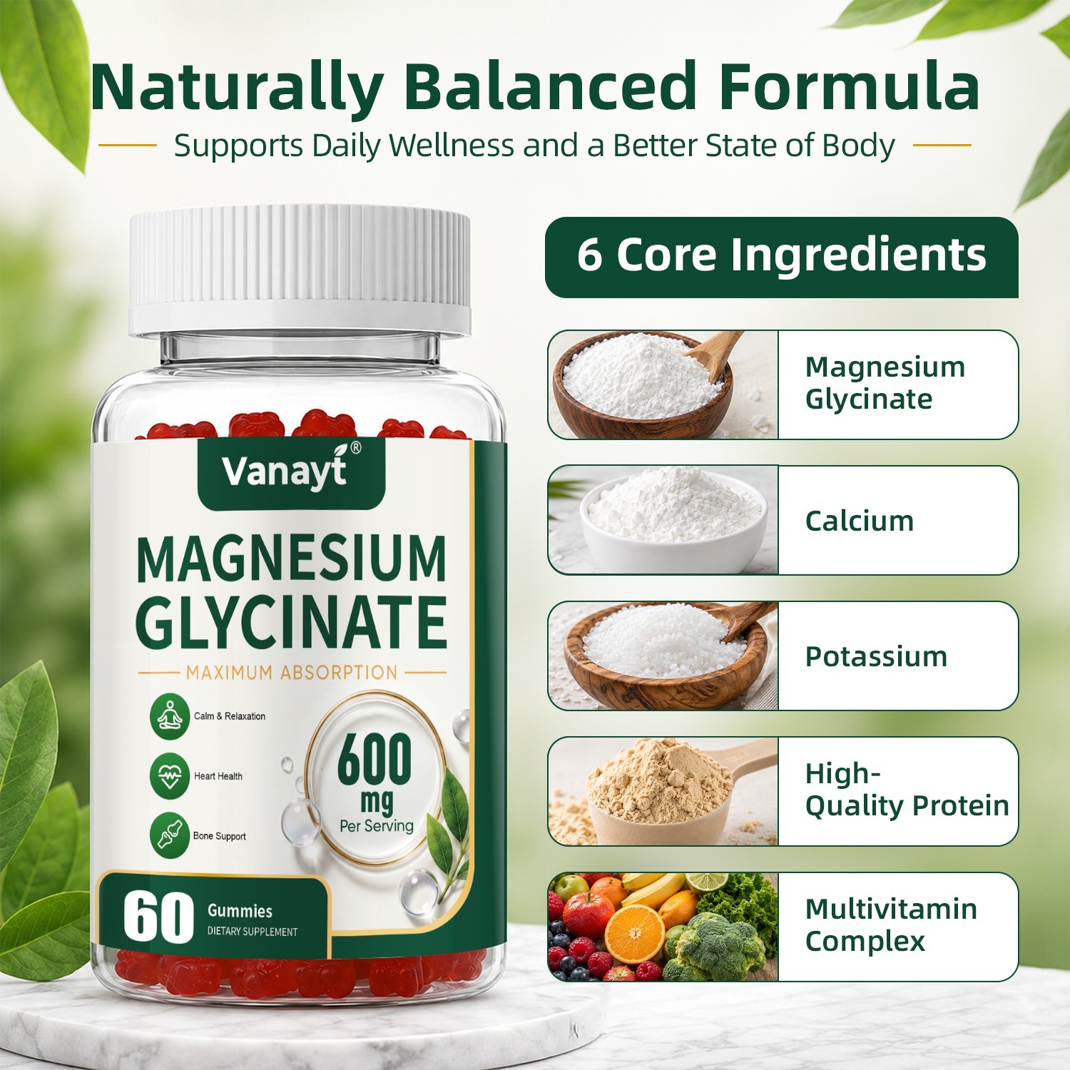 2PCS Magnesium Glycinate With Vitamin D3 Sleep Support, Stress & Anxiety Relief
