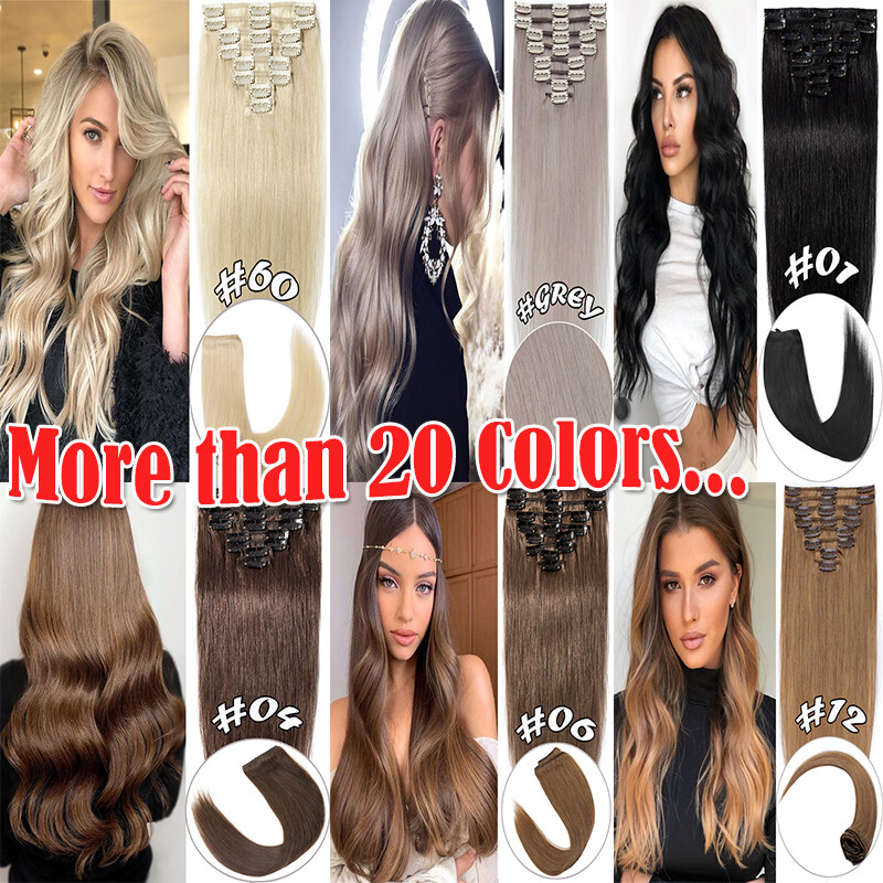 Clip In Human Hair Extensions Russian Remy Hair 8 Pieces with 18 Clips Full Head