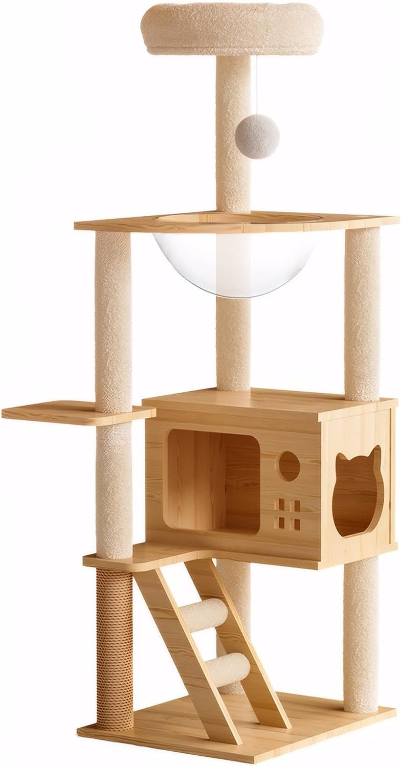 Cat Tree & Litter Box Enclosure,Modern All-in-one Indoor Cats Tower with Large P