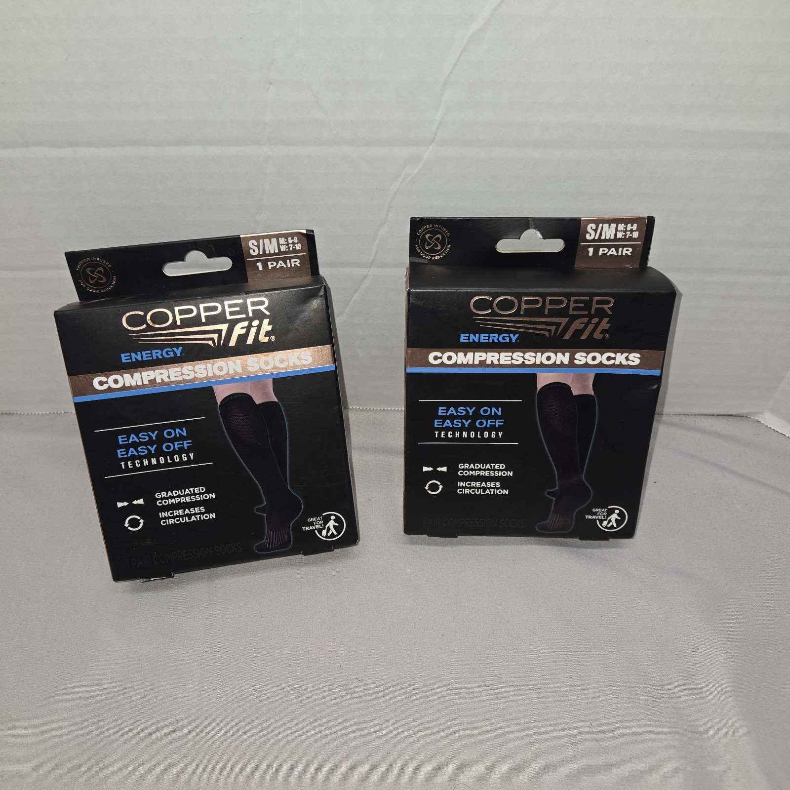 COPPER FIT Energy Compression Socks – Black, Size S/M~~M:6-9; W:7-10 Nwot Lot 2