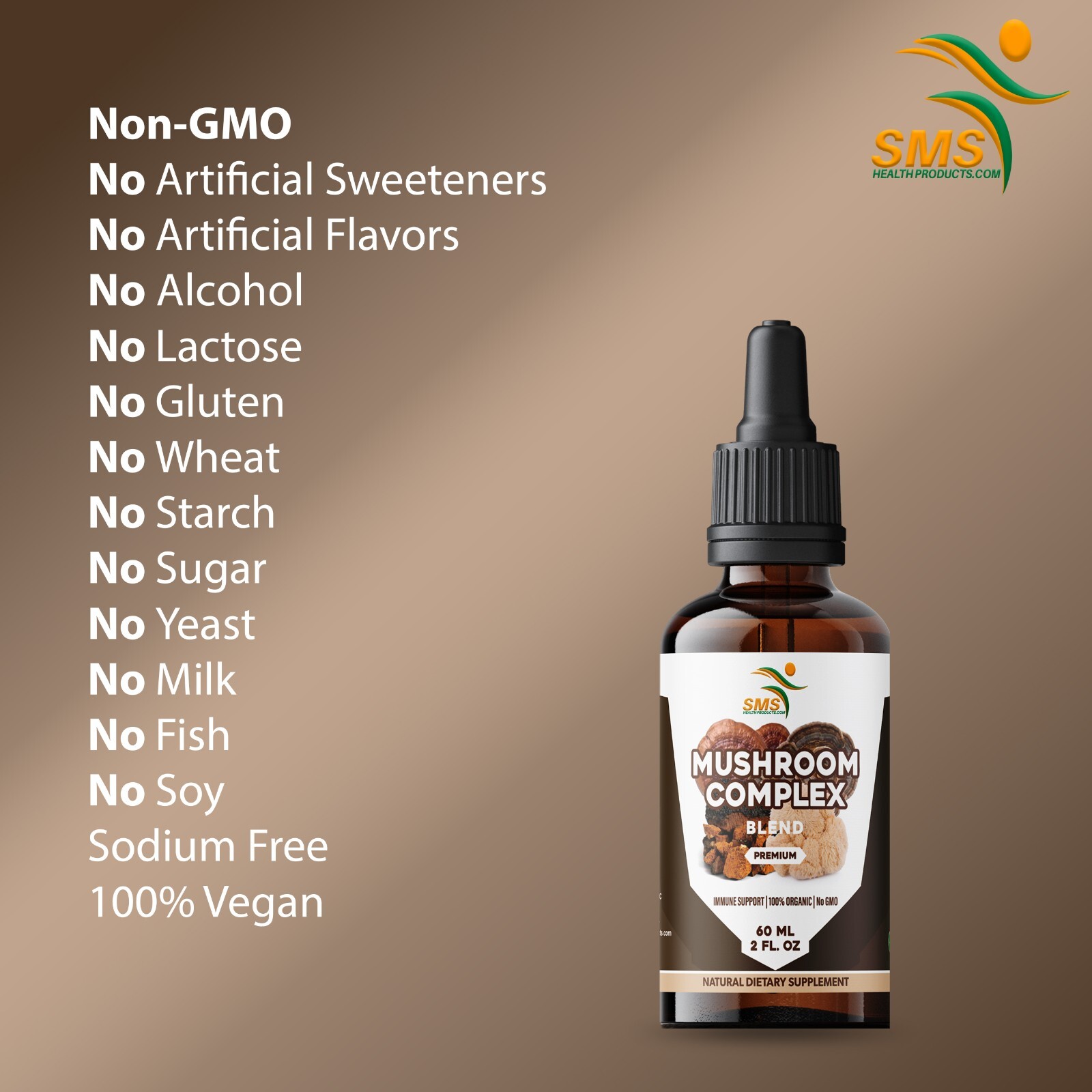 Mushroom Complex Extract Organic Non GMO Tincture Herbal Liquid Drops 6 Fl Oz