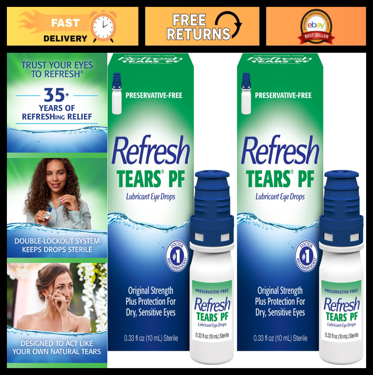 Preservative-Free Artificial Tears Eye Drops, Lubricating Relief, 0.33 fl oz, 2