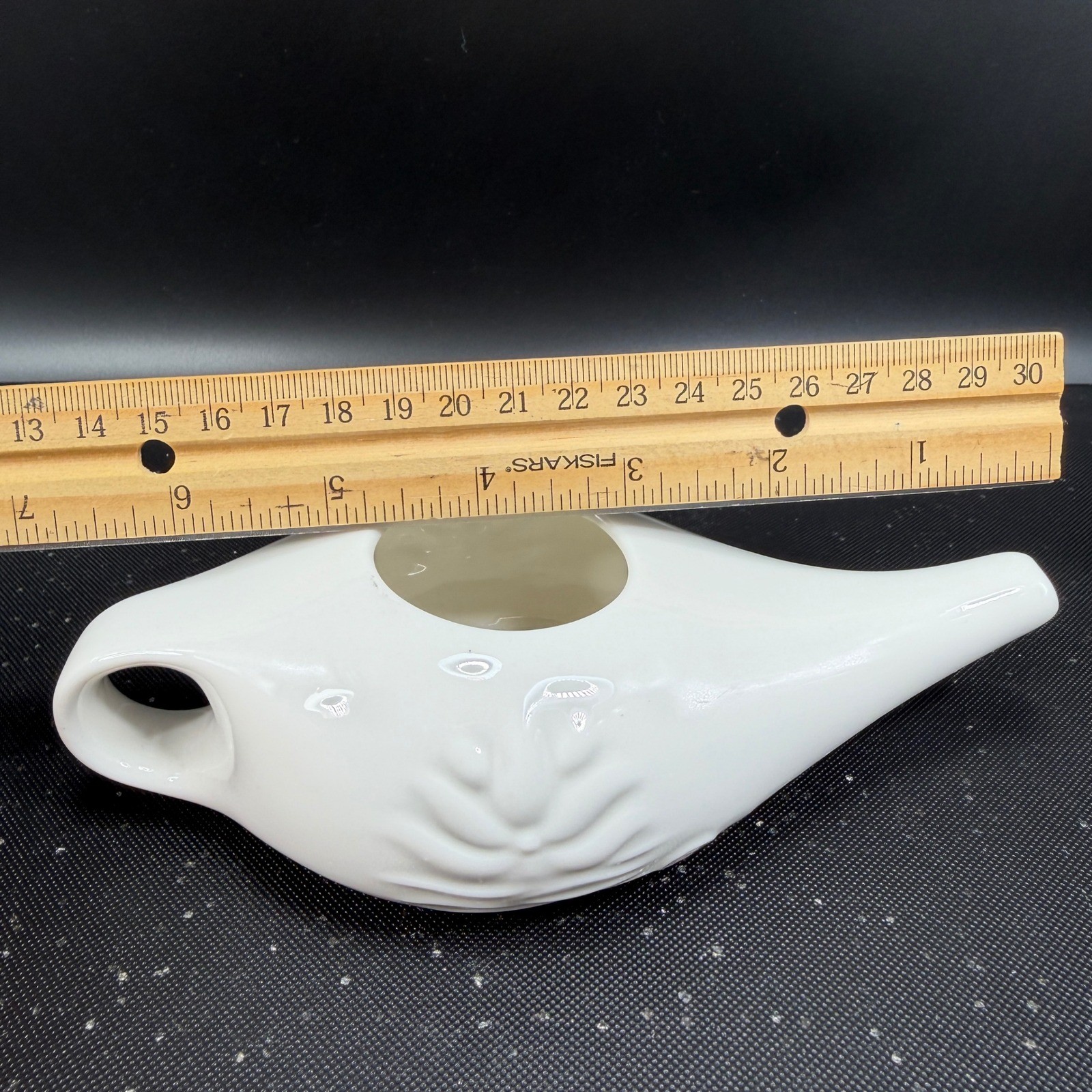 Himalayan Institute Varcho Veda Ceramic Neti Pot White Lotus Flower Design 7in