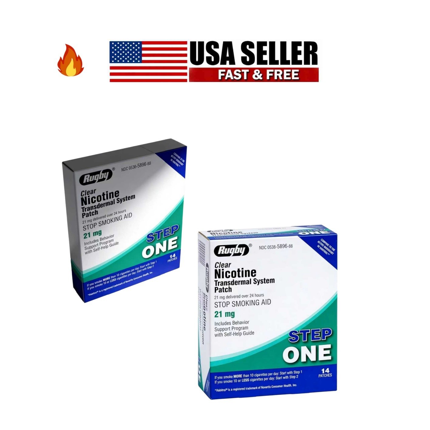 Rugby Clear Nicotine 21mg Transdermal System Patch Step Exp 06/2028-2 PACK