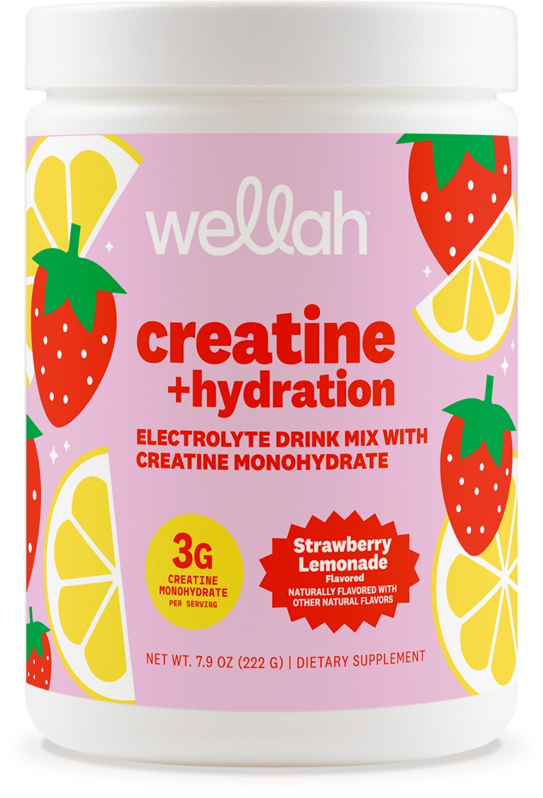 Wellah Creatine + Hydration Powder (Strawberry Lemonade) 30 Servings – Drink Mix