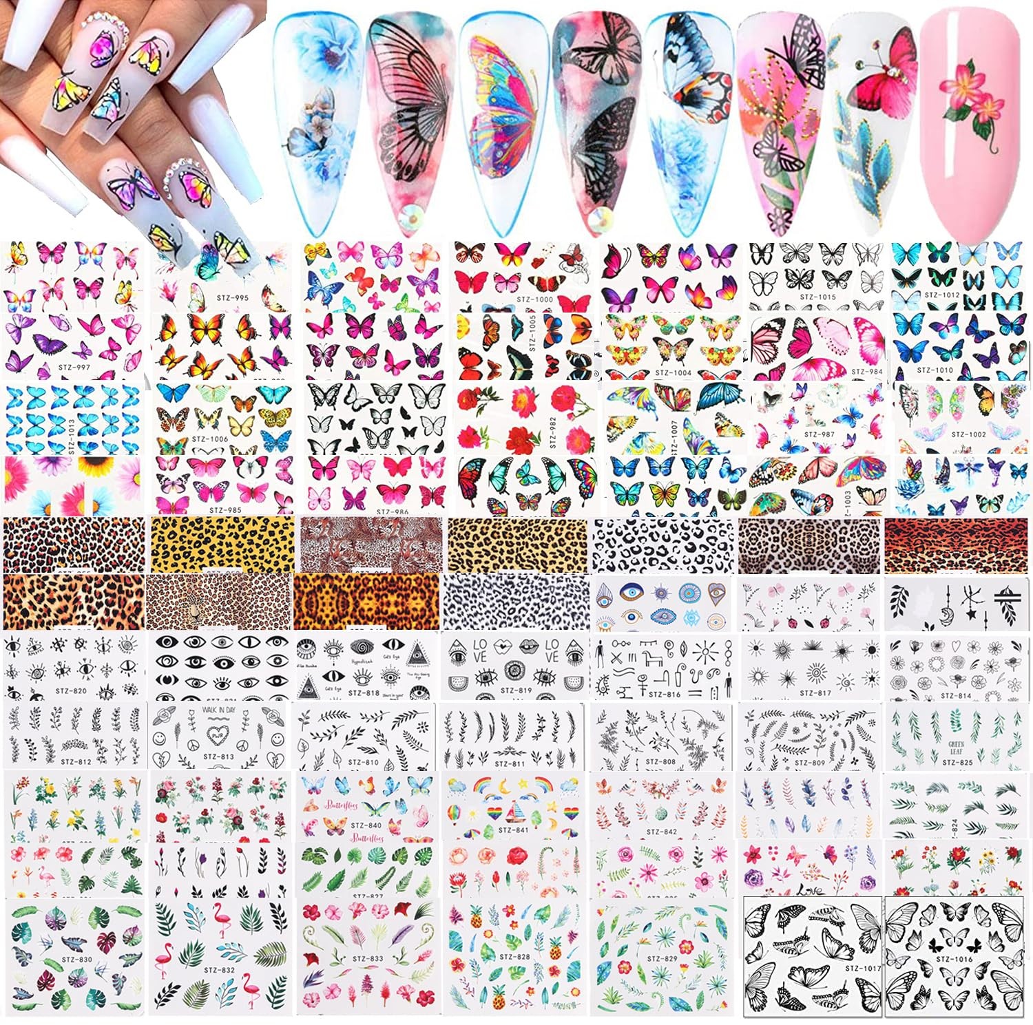 78 Sheets Butterfly Nail Art Stickers Water Transfer Nail Decals for Women New